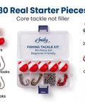 Beginner Fishing Tackle Kit 80 Pcs With Hooks Bobbers Sinkers Circle Octopus Hooks in an 8-grid case