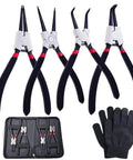 4 Piece 7 Inch Snap Ring Pliers Set With Internal And External Circlip Pliers, Straight And 90 Degree Angled Jaws in tool case