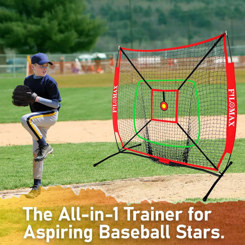 5x5 Ft Baseball And Softball Practice Net With Red Strike Zone And Target Built For Youth Hitting Pitching Batting Training