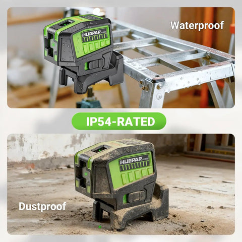Three Point Self Leveling Laser Level With Plus Mode And 360 Degree Magnetic Base for quick plumb dots alignment, shown waterproof and dustproof.