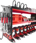 Power Tool Organizer With Charging Station, Wall Mount Rack And 8 Outlet Power Strip, Garage Tool Storage With Cordless Drill Holders And Battery Shelf In Red, Space Saving Vertical Wall Mounted Garage Organizer