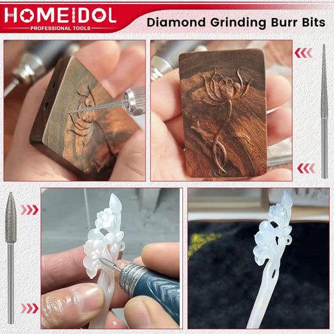 Dremel Compatible Diamond Burr Bits Kit For Carving Engraving Grinding Polishing Stone Glass Jewelry 1/8 Inch Shank