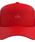Cool CNC Vise Gauge Trucker Hat With Adjustable Mesh Back Perfect For Machinists And Tool Guys Who Love Precision Gear And Work Hard In Red front view with logo