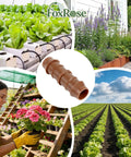 Half Inch Drip Irrigation Barbed Coupling Set, 25 Pack Straight Connectors for Half Inch Tubing, shown with garden scenes