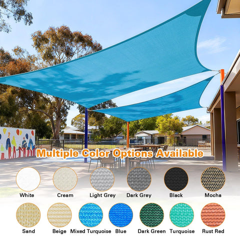Mixed Turquoise 14x30 Ft Sun Shade Sail Rectangle Canopy stretched over outdoor area in park setting.