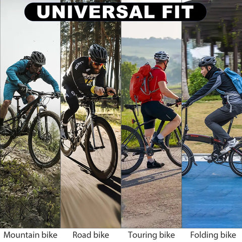 Cyclists riding mountain, road, touring, and folding bikes, showcasing versatility of Rear Derailleur RD TZ31A 6 And 7 Speed Direct Mount.
