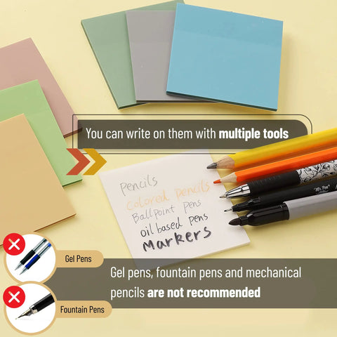 Transparent Sticky Notes Set With 12 Pads And 600 Sheets See Through 3 By 3 Inch Self Adhesive Notes With Writing Tools.