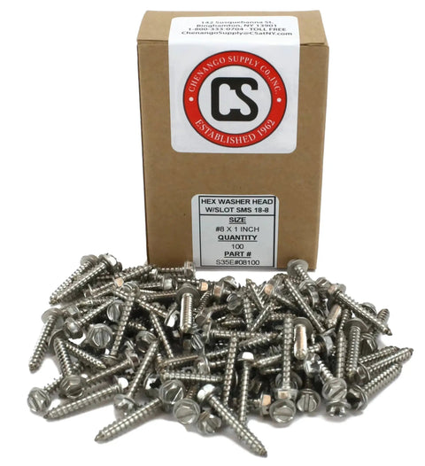 Heavy Duty 8 X 1 Inch 18 8 Stainless Steel Hex Washer Sheet Metal Screws Phillips Drive 100 Pack with box