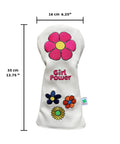 Driver Headcover For Golf Clubs Blade Mallet Putter Cover Hybrid Fairway Wood Water Resistant Faux Leather Durable Universal Fit For Most Brands Novelty Girl Power Golf Accessories, featuring floral design, dimensions shown.