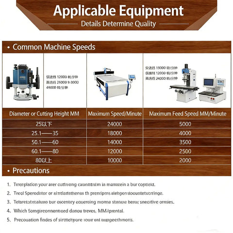 Game Changing Dovetail Router Bit With Precision Stepped Rabbet Design For Slick Woodworking Joints And Snappy Dust Clear Out Heavy Duty Shop Ready Tool specifications chart showing machine speeds.