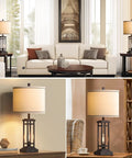 27.5 Inch Tall Farmhouse Table Lamps Set Of 2 With USB C And USB A Charging Ports Rustic Industrial Black End Table Lamps