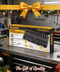 Beefy 37-Piece Torx Bit Socket Set With Three Drive Sizes One Quarter Inch, Three Eighths Inch And One Half Inch Drive in gift setting.
