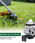Honda GX35 Carburetor Replacement for GX25 GX25N GX25NT shown with string trimmer in grassy field, highlighting ease of installation.