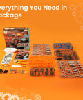 Solar Building Robot Kit 15 In 1 For Kids Ages 8 To 13 A Hands On STEM Gift That Feels Like Cool Tech Learn Solar Power Robotics Engineering And Introductory Coding With This Screen Free Build Kit. parts and box on orange background