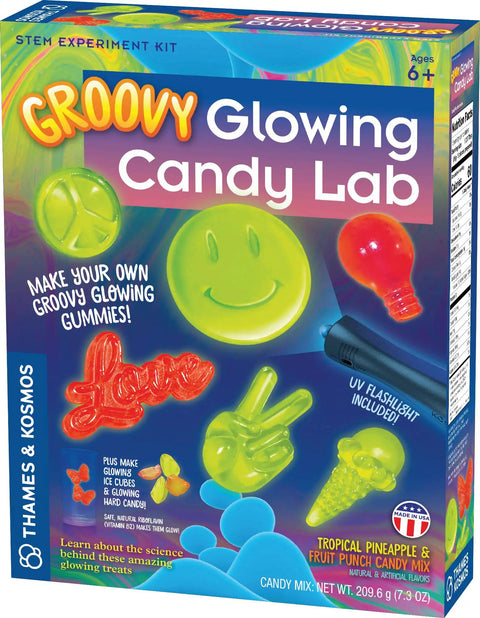 Groovy Glowing Candy Lab STEM Kit Create Glow In The Dark Gummies And Ice Cubes While You Learn Luminescence And Candy Chemistry