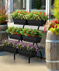 Vertical Raised Garden Bed With Six Planter Boxes, Freestanding Metal Frame, Elevate Your Herb Garden With Water Drainage, Patio Ready For Balcony Or Backyard, Black