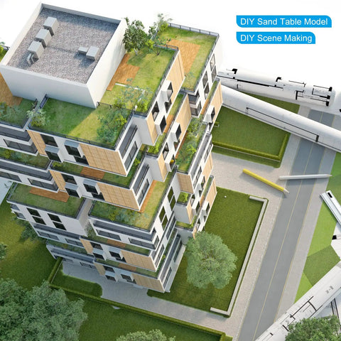 Modern architectural model for DIY sand table scene showcasing multi-level building with green rooftops and pathways.