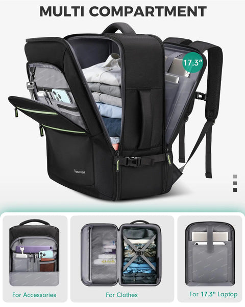 Underseat Carry On Travel Backpack With Removable Shoe Compartment for Mess Free Packing TSA Approved Waterproof Fits 17.3 Inch Laptop