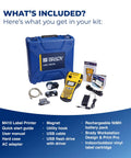 Top Shelf Handheld Portable Label Printer Kit Built For Daily Hustle with accessories in rugged case and label printer.