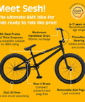 Infographic showing Dope Youth Freestyle BMX Bike With Pro Grade CrMo Cranks, 20 Inch Wheels, U Brake, steel frame, for ages 6-11.