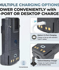 Built Tough 2X18650 Battery Case Compatible With Motorola Two Way Radios Xpr7350 Xpr7550 with C-Port and Desktop Charger options.