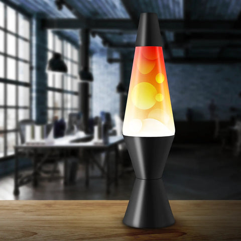 Triple Color Change Lava Lamp With Dynamic Blob Effects, 14.5 Inch Tall Aluminum Base And Cap, 25W Bulb Included on wooden table