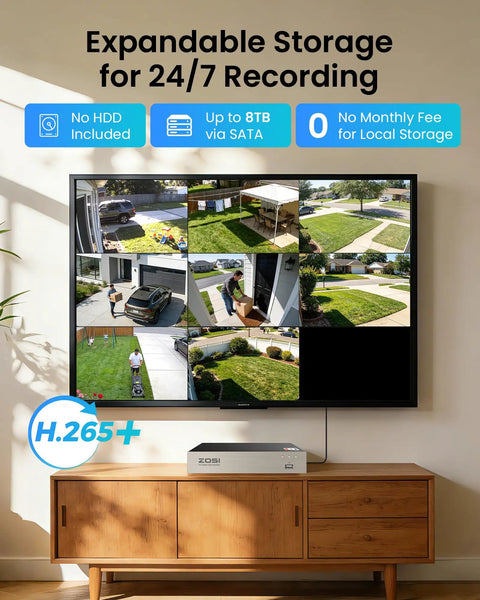 8 Channel 3K Lite HD-TVI Security System For Indoors Or Outdoors With AI Human And Vehicle Detection on TV display.
