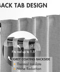 Light Grey 100 Percent Blackout Curtains, 2 Panels Set, 72 Inches Long by 52 Inches Wide Per Panel, Back tab top design close-up