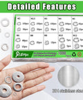 1000 Piece Flat Washers And Lock Washers Assortment Kit In 9 Metric Sizes M2 To M12 Made From 304 Stainless Steel Includes Handy Storage Box For Bolts And Screws DIY Friendly showing washers and storage box detailed view.