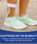 Lightweight Leaf Spring AFO For Foot Drop With Dorsiflexion Support, Posterior Ankle Foot Orthosis on woman's right foot in mint shoes