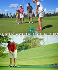 Outdoor golfers on a course with Indoor Golf Putting Mat With Ball Return For Home Office Practice Realistic True Roll Green Surface