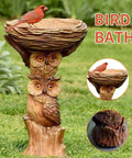 Sunflower Themed Resin Bird Bath For Outdoors And Gardens With Owl Pedestal And Ladybug Accent 8.66 Inch Lightweight Bowl