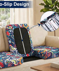 Waterproof Patio Cushion Covers Set 8 Pcs Outdoor Couch Slipcovers Stretchable Washable Furniture Protector For Dogs And Pets Blue Green, shown on couch with no-slip design.