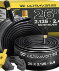 Two Pack 26 Inch Bike Inner Tubes With 37mm Schrader Valve Durable Butyl Rubber For 26x2.125 To 26x2.40 Tires with levers