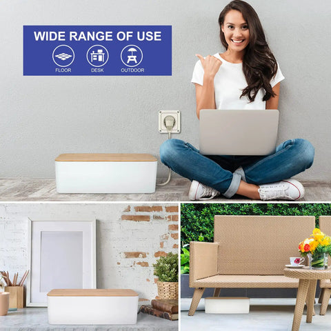 Wooden Style Large Desk Cable Box To Hide Wires And Power Strips, Safe ABS Material, used in various home and outdoor settings.