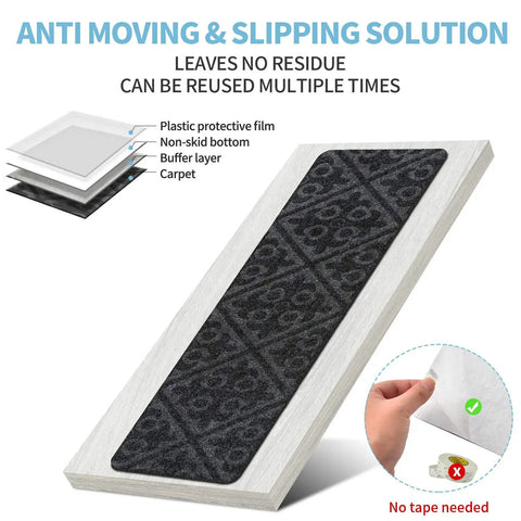 Non Slip Carpet Stair Treads Set Of 15 With Reusable Non Slip Backing For Safe Steps For Kids Elders And Pets 8 By 30 Inches Charcoal Grey