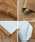 Wood Look Peel And Stick Contact Paper For Desk And Computer Table DIY Easy Install Self Removable Waterproof Vinyl Distressed Vintage Wood Wallpaper 24 Inch By 197 Inch Roll showing waterproof, texture, easy to cut, self-adhesive features