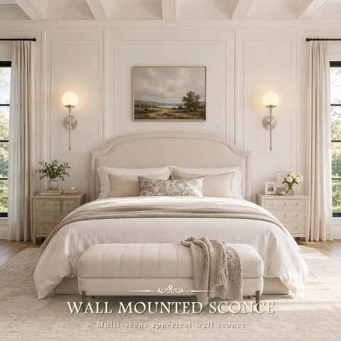 KoKo&Yukina 2 Pack Nickel Mid Century Wall Sconce Bedroom Bulb Included in a cozy bedroom setting next to the bed.
