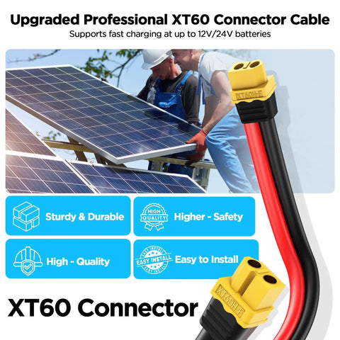 10 Foot MC4 To XT60 Solar Charge Cable With 12AWG Pure Copper Conductors And Waterproof Connectors showcased near solar panels