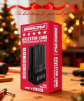 Front view of Amazon 32-piece extra-long S2 steel security bit set in red box with 1/4 in hex shank.