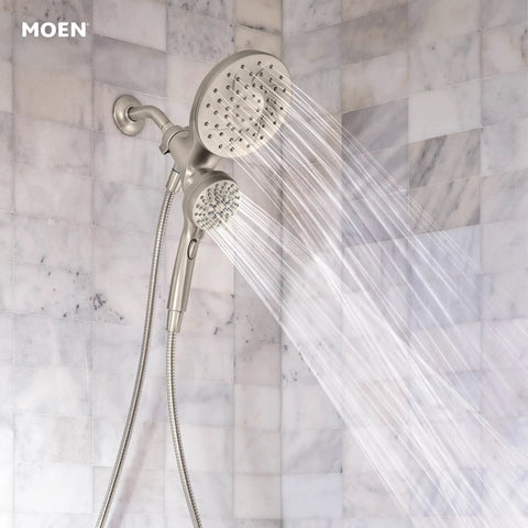 Engage Magnetix 2 In 1 Rain Showerhead With Handheld Spray And Magnetic Docking System In Brushed Nickel, 6 Spray Settings shown