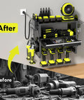 Power Tool Organizer Wall Mount With Drill Rack And Locking Drawers Heavy Duty Metal Tool Shelf for organized storage