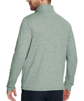 Back view of Mens Quarter Zip Performance Pullover For Golf And Everyday Wear, Breathable Moisture Wicking Stretch Fabric, in heather green.