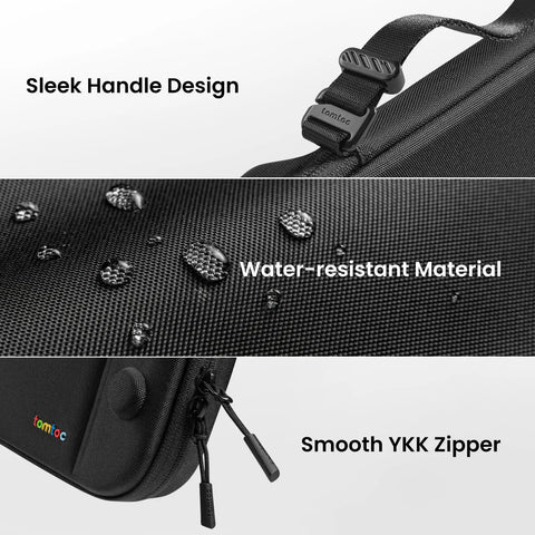 Close-up of must-have slim carrying case for Nintendo Switch 2 model 2025 with sleek handle, water-resistant felt, and YKK zipper.