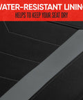 Close-up of gray Front Seat Covers For Cars Trucks And SUVs with Waterproof Neoprene Lining SpillGuard detail visible.