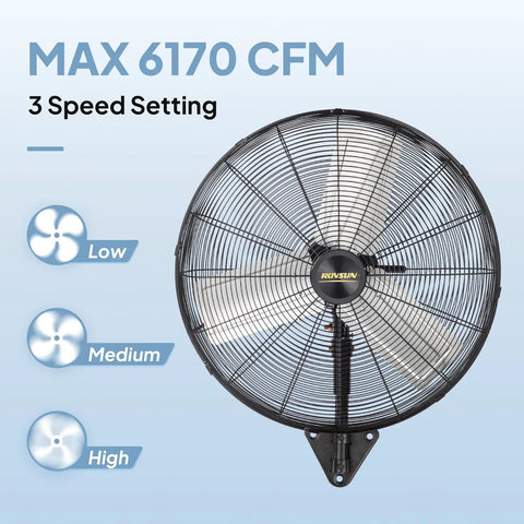 24 Inch Industrial Wall Mounted Fan With Dual Ball Bearing Motor And Aluminum Blade 3 Speed Heavy Duty High Velocity Fan