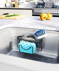 M Shaped Stainless Steel Kitchen Sink Caddy With Dual Mount Options and Rustproof Build holds sponges and brushes in sink