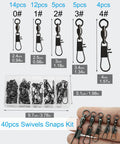 40 Piece Ball Bearing Fishing Swivels With Interlock Snaps Pro Grade Must Have Saltwater Gear Stainless Steel Black Nickel Finish High Strength To Prevent Line Twist And Deliver Smooth 360 Degree Rotation, assorted sizes 0#-4#