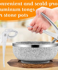 Two Set Dolsot Bibimbap Stone Bowls With Wood Bases And Aluminum Tongs Sizzling Hot Pot Stoneware For Korean Restaurants