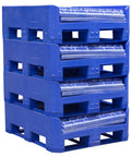 Heavy Duty Collapsible Bulk Box 48x40x33 Inch Plastic Storage Tote stacked, showing durable blue structure and forklift access.